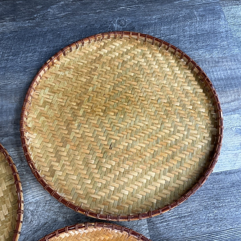 Rattan 5 Piece nesting Asian Food Rice Tray plates Traditional Wicker Serving - Picture 8 of 16